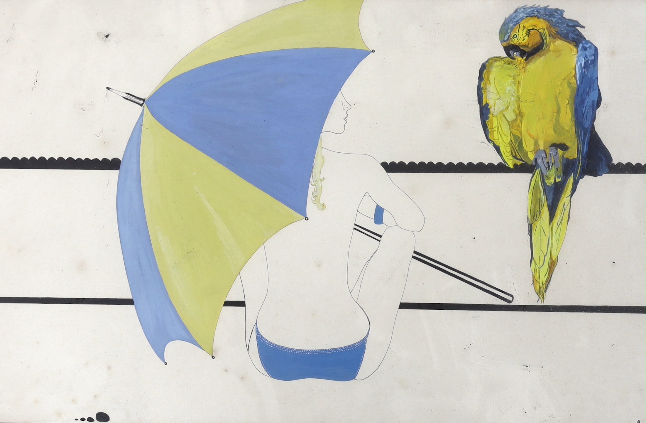Luisa Owen, gouache, ‘Friends’, signed, label verso, 32 x 50cm